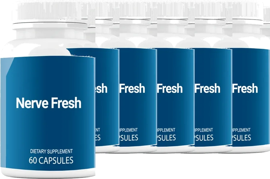 Six bottles of Nerve Fresh capsules lined up
